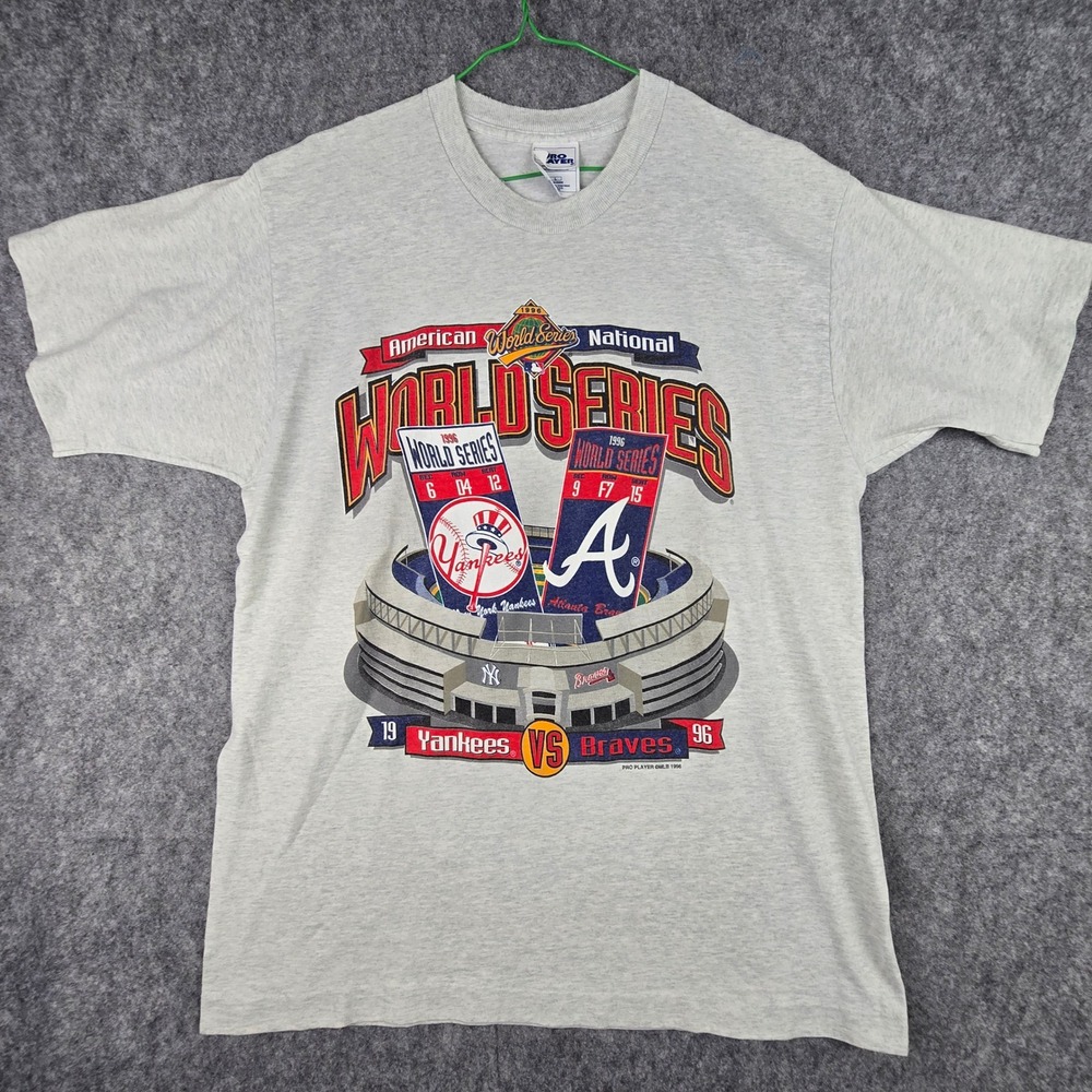 Pro Player 1996 World Series T-Shirt Mens L Gray Yankees Braves Vintage Graphic